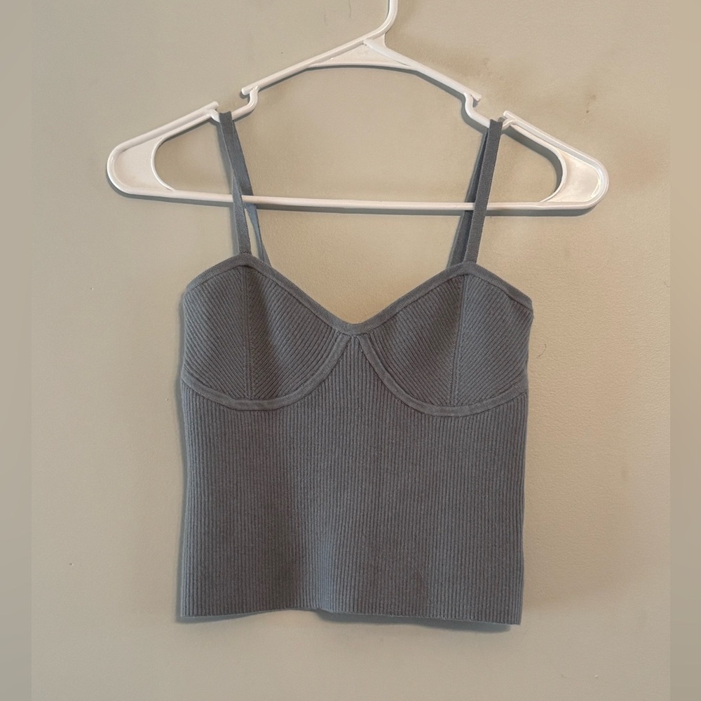 Madewell Corset Detail Ribbed Knit Tank Top Gray Crop Cami NWT NL178